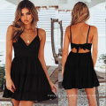 Best selling Summer Sweet Casual Party Style Dresses Striped  sling sexy v-neck bow lace splice dress